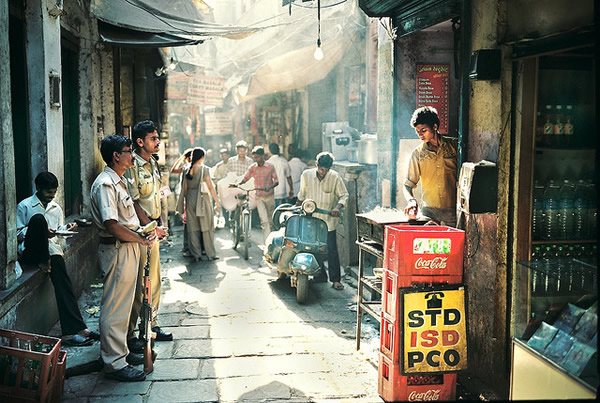 Boy Making a Dosa for Military Men, Varanasi India - Indian Color Street Photography