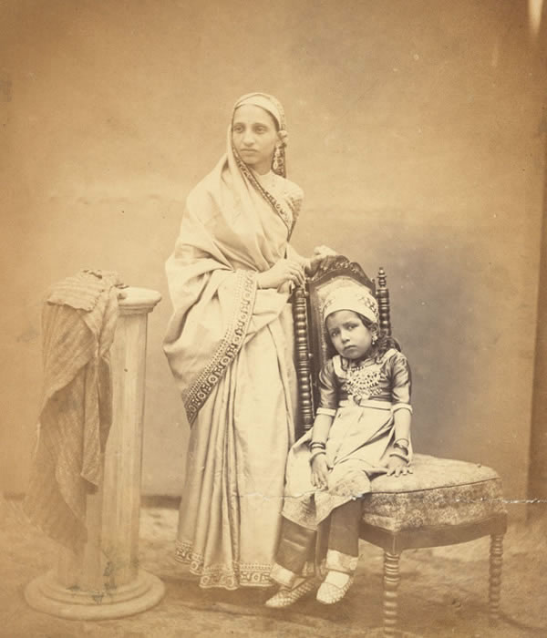 A Parsee Lady with a Child - Studio Photograph Bombay (Mumbai) 1867