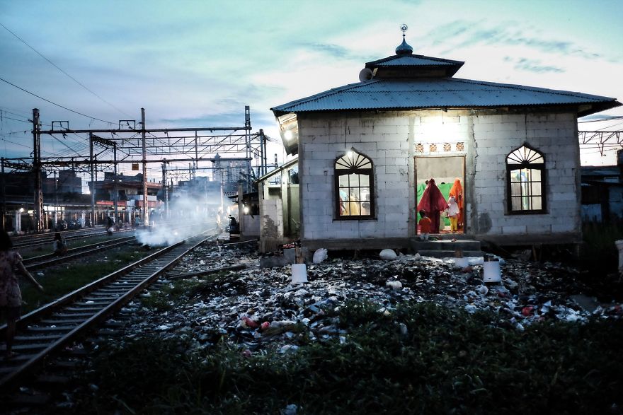 Muslims Are Praying In The Mosque In One Of The Slums Of Jakarta