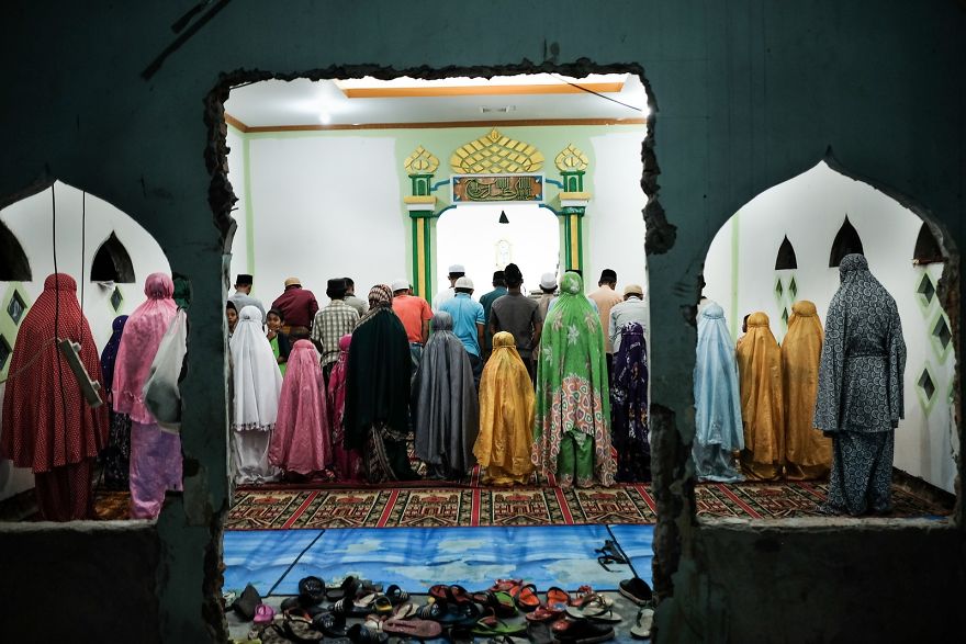 Muslims Are Praying In The Mosque Besides The Railway Tracks