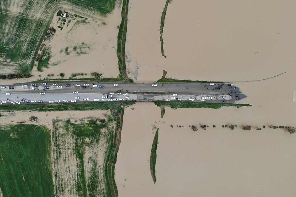 The road and the farm have been flooded