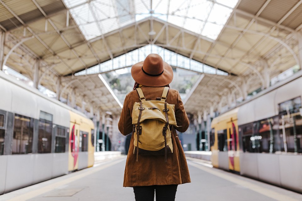 Young caucasian woman at the train station - Madrid, Spain