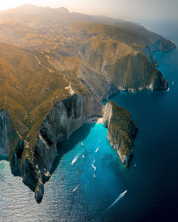 Stunning blue color from the Mediterranean sea in Greece