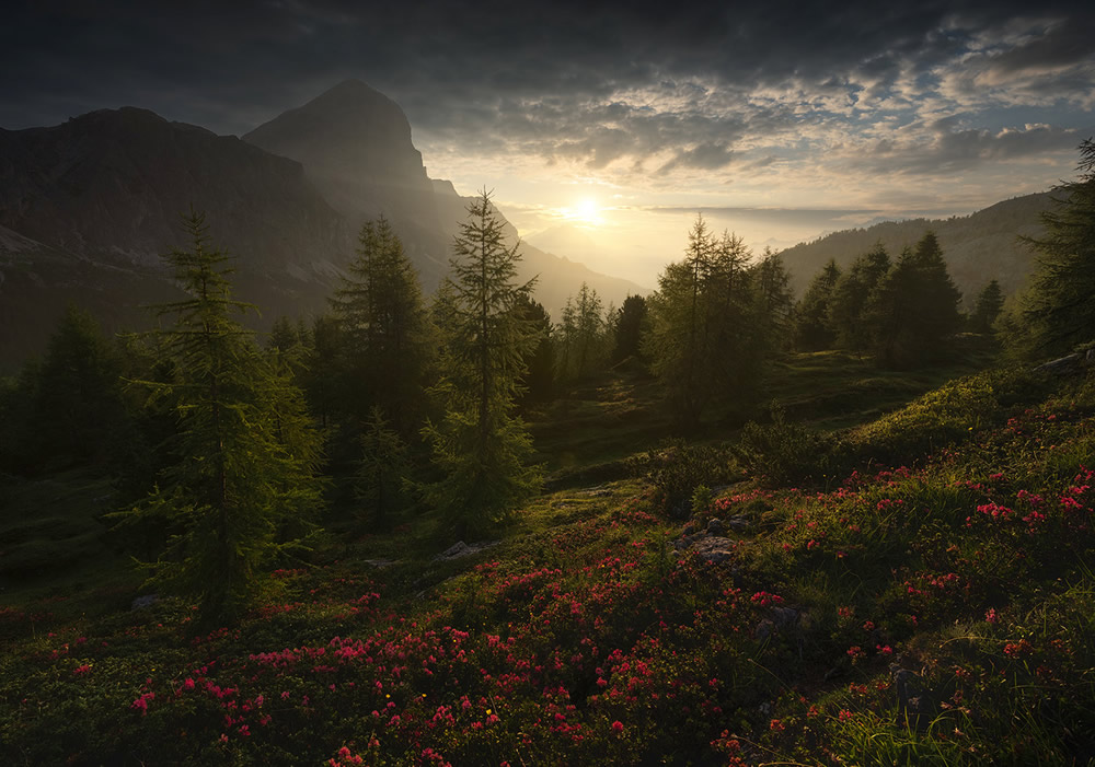 Beautiful morning light breaks through the clouds. July 2018