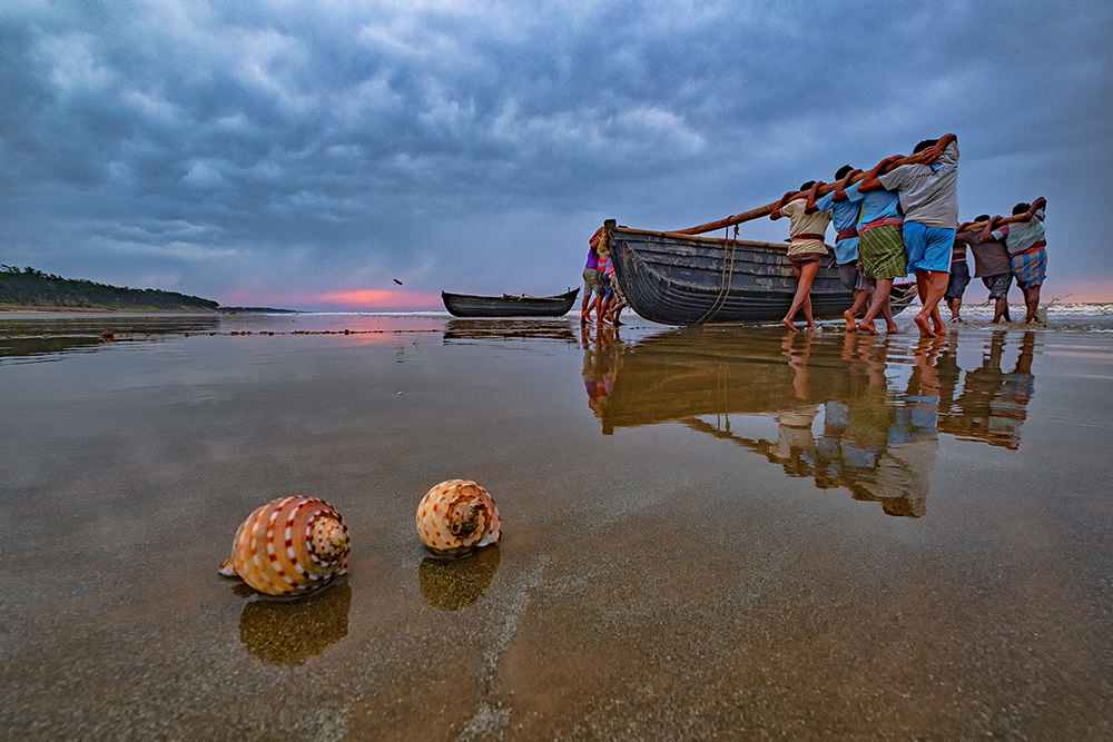 Fishermen in action, Udaypur Beach