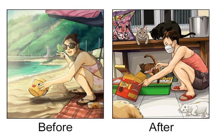 Illustrations That Show How Life Changes After Getting A Pet