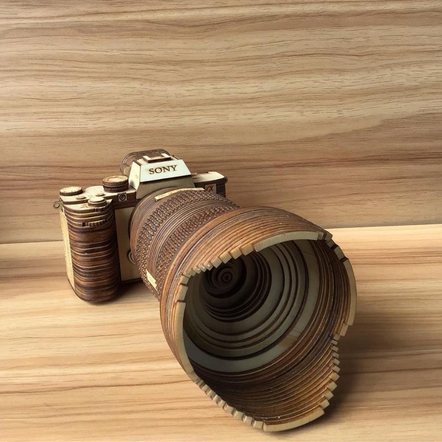 Camera Models By Carving Wood In Detail Phuong Nguyen