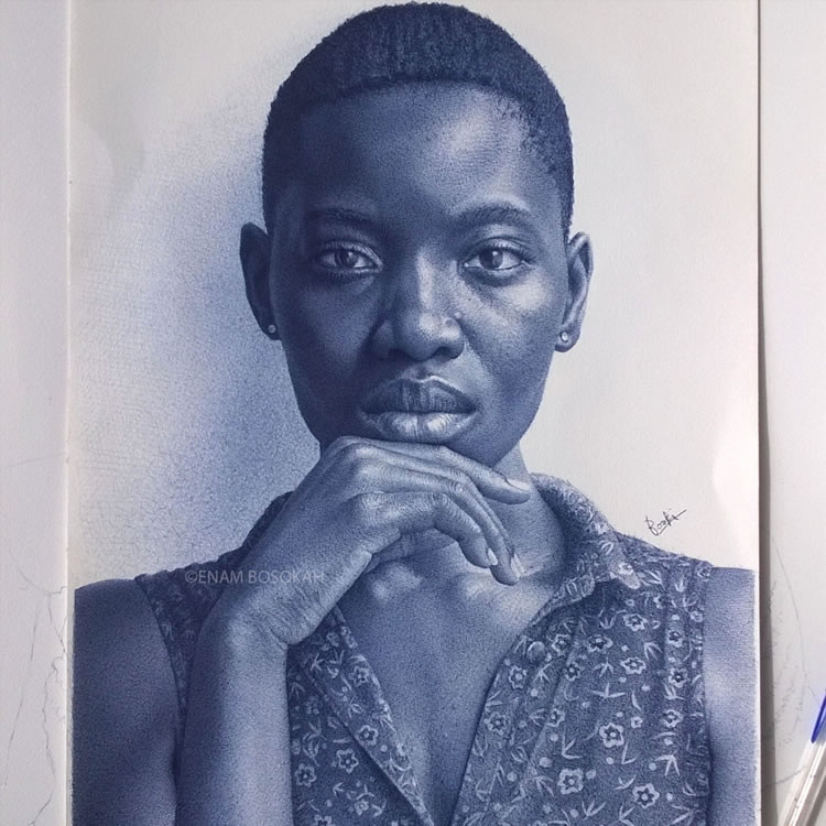 Realistic Portraits Using Ballpoint Pens By Enam Bosokah