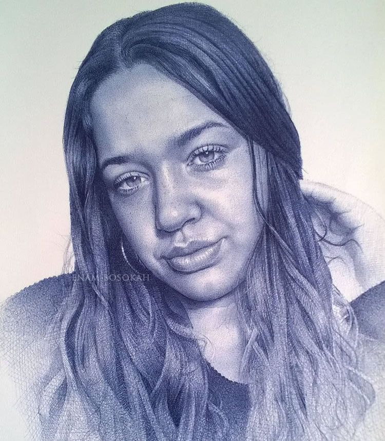 Realistic Portraits Using Ballpoint Pens By Enam Bosokah