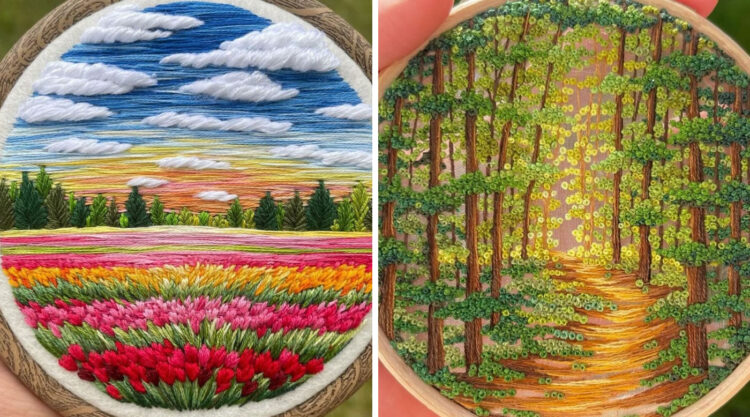 Stunning Embroidery Hoop Arts Of Natural Landscapes By Sew Beautiful