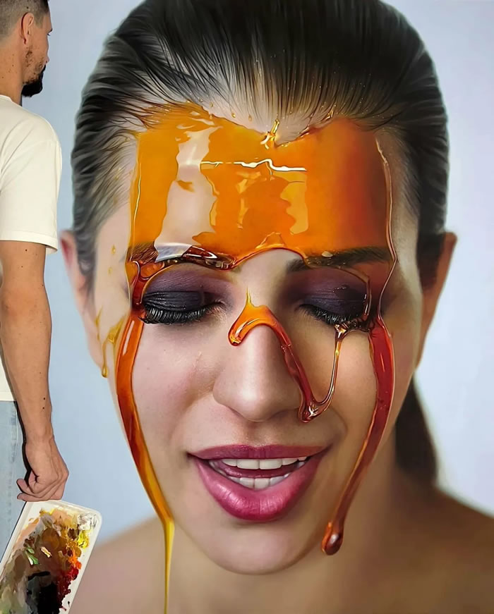 Hyper-Realistic Portraits Covered With Honey by Fabiano Millani