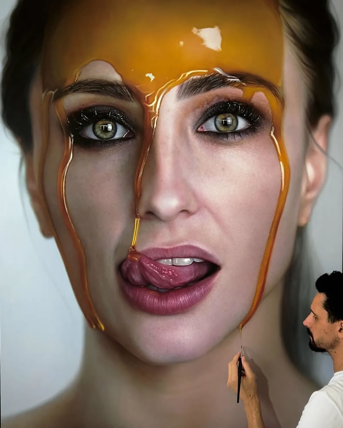 Hyper-Realistic Portraits Covered With Honey by Fabiano Millani