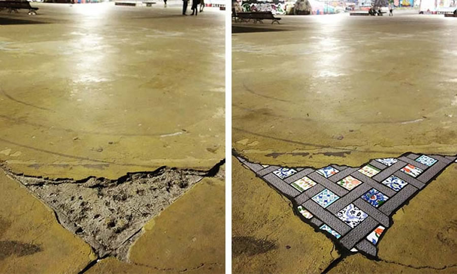 Cracks In Pavement To Colorful Mosaic Art