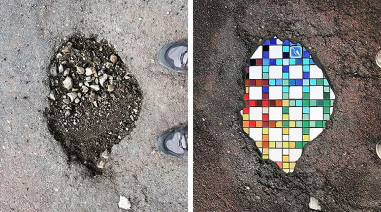 French Artist Transforms Cracks In Pavement To Colorful Mosaic Art