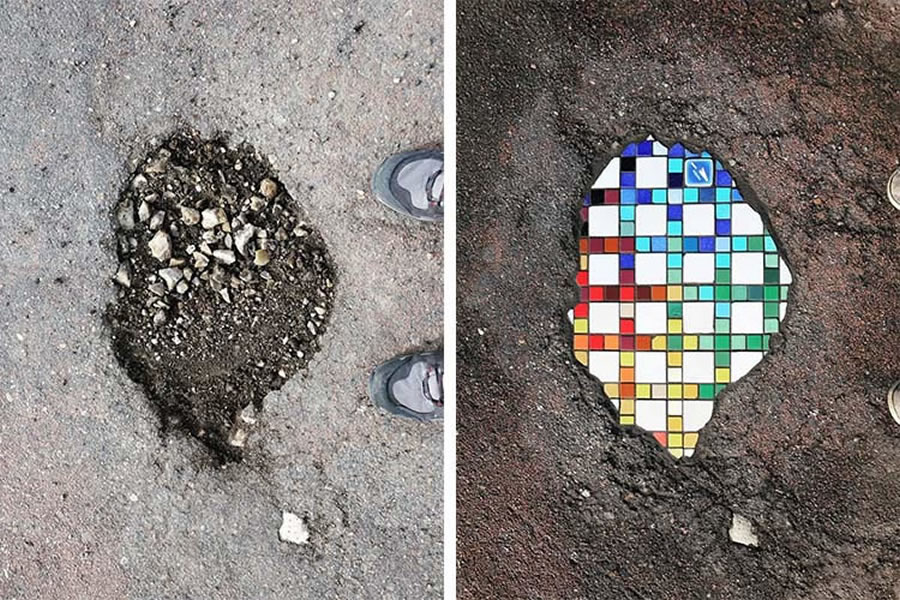 Cracks In Pavement To Colorful Mosaic Art