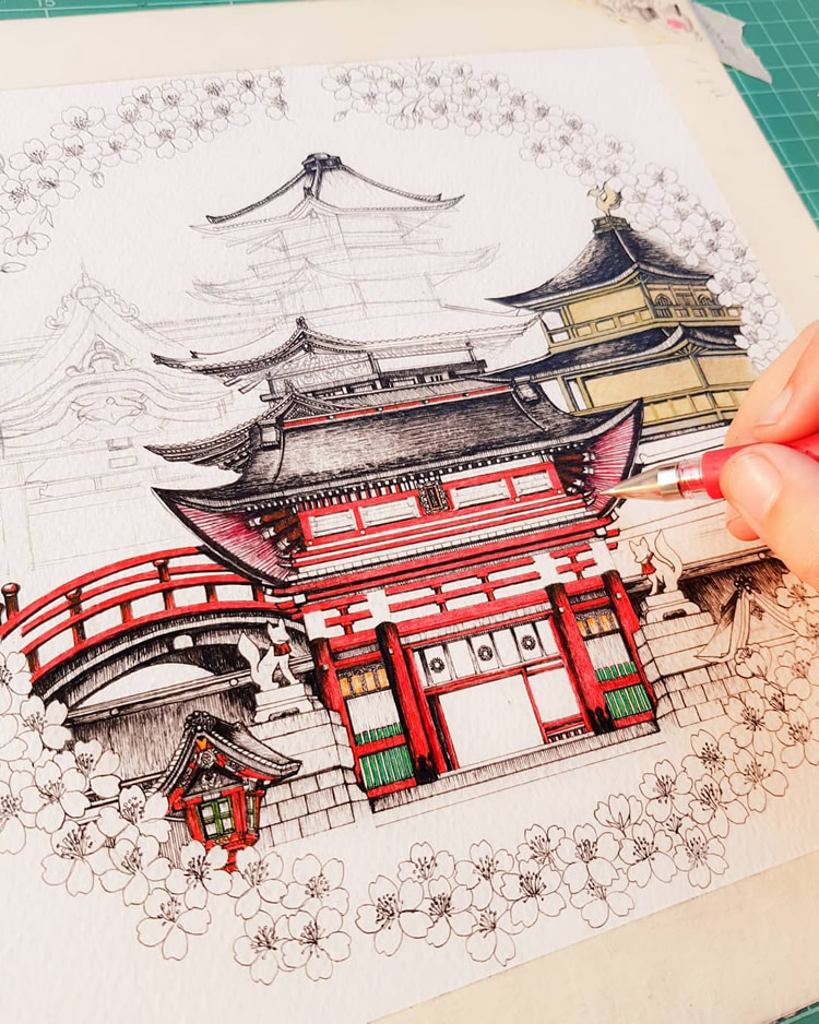 Detailed Architecture Drawings by Emi Nakajima