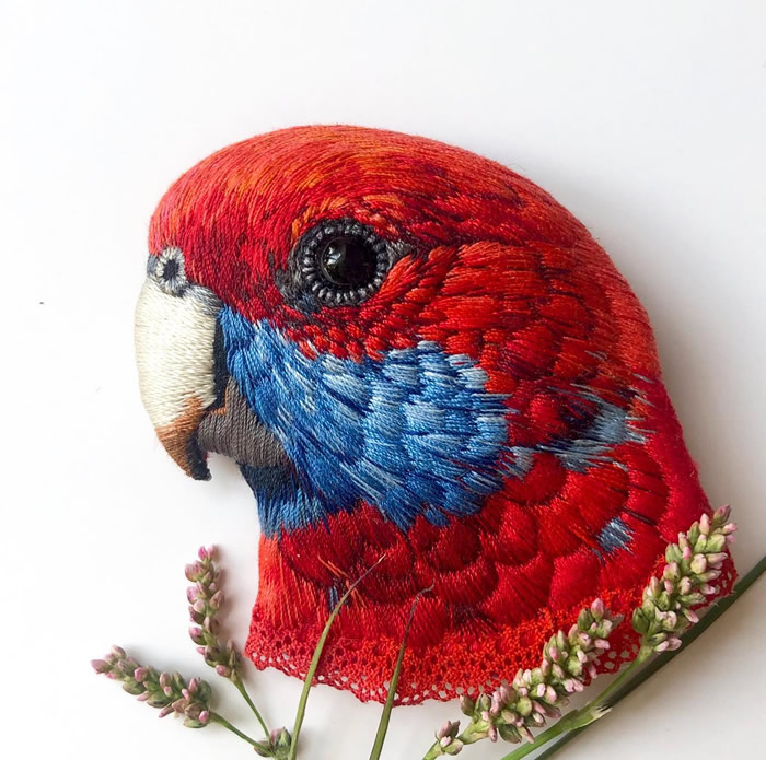 Embroidered Brooches Of Birds by Paulina Bartnik