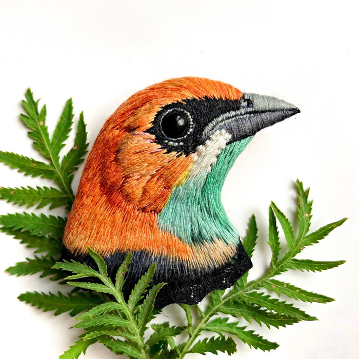 Embroidered Brooches Of Birds by Paulina Bartnik