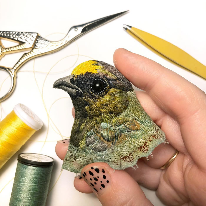 Embroidered Brooches Of Birds by Paulina Bartnik