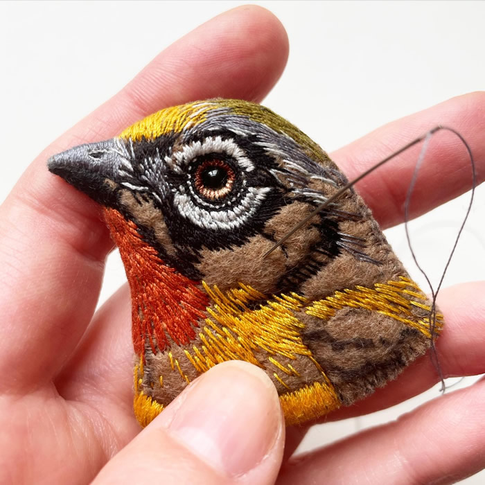 Embroidered Brooches Of Birds by Paulina Bartnik