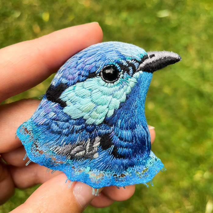 Embroidered Brooches Of Birds by Paulina Bartnik