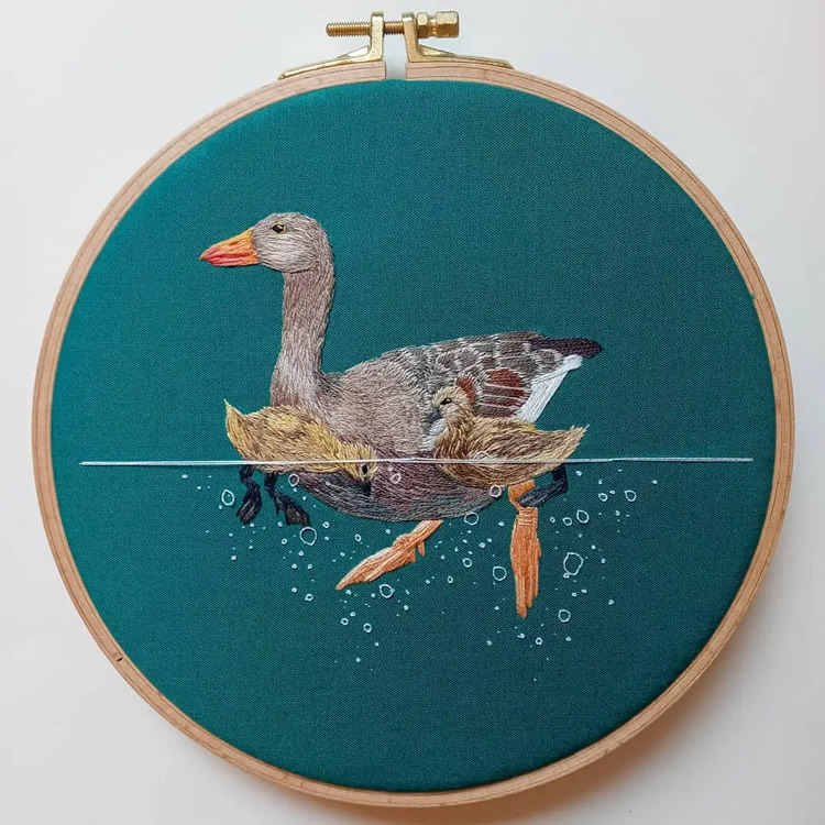 Embroideries Of Animals Plunging Into The Water by Megan Zaniewski