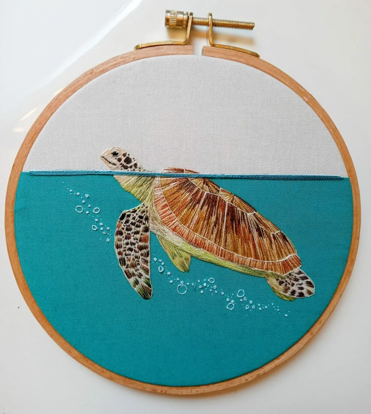 Embroideries Of Animals Plunging Into The Water by Megan Zaniewski