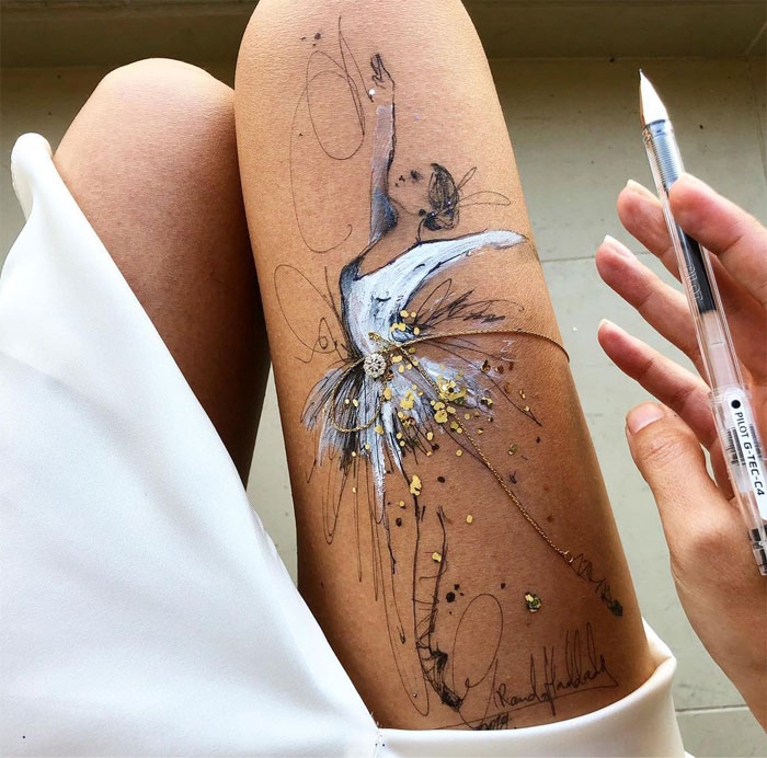 Ink Drawings Made On The Thighs By Randa Haddadin