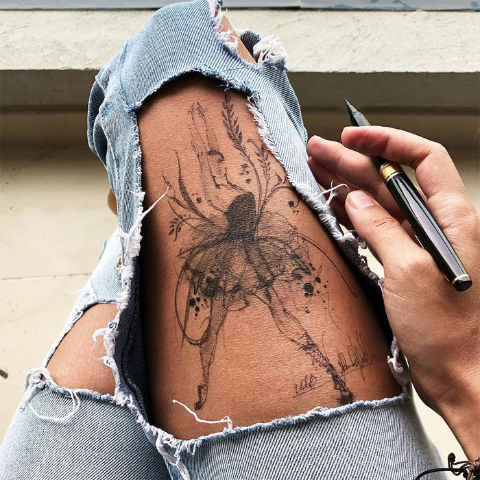 Ink Drawings Made On The Thighs By Randa Haddadin