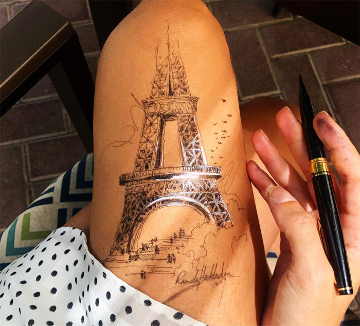 Ink Drawings Made On The Thighs By Randa Haddadin