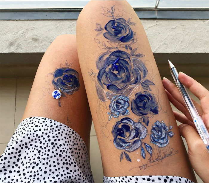 Ink Drawings Made On The Thighs By Randa Haddadin