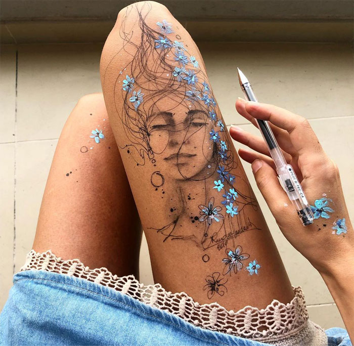 Ink Drawings Made On The Thighs By Randa Haddadin