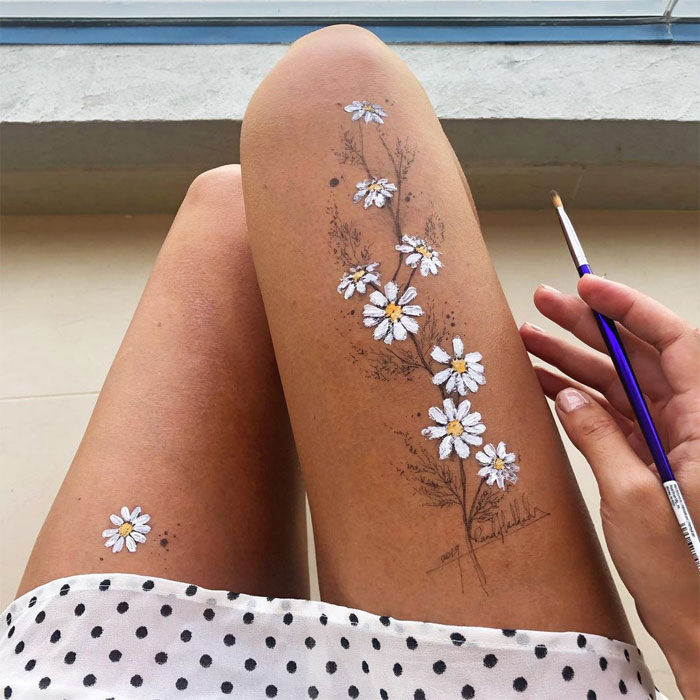 Ink Drawings Made On The Thighs By Randa Haddadin