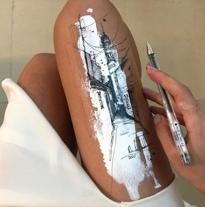 Ink Drawings Made On The Thighs By Randa Haddadin