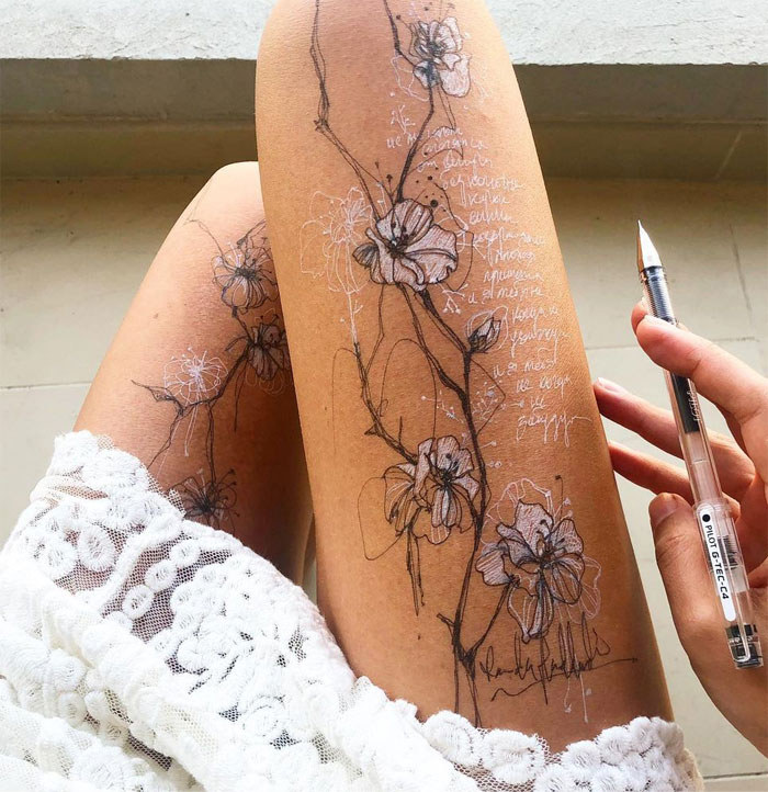 Ink Drawings Made On The Thighs By Randa Haddadin