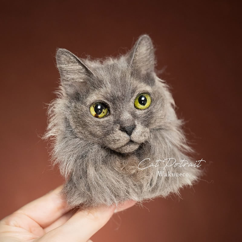 Realistic Cat Portraits Felted Wool By Sachi