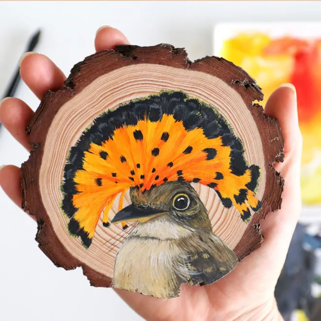 Birds On Slices Of Wood By Deanna Maree