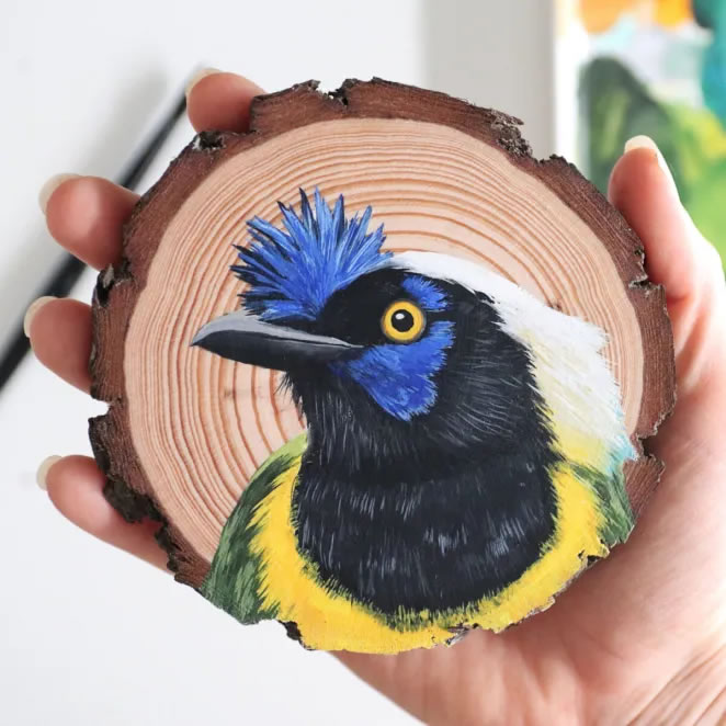 Birds On Slices Of Wood By Deanna Maree