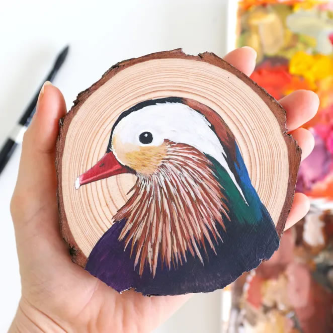 Birds On Slices Of Wood By Deanna Maree