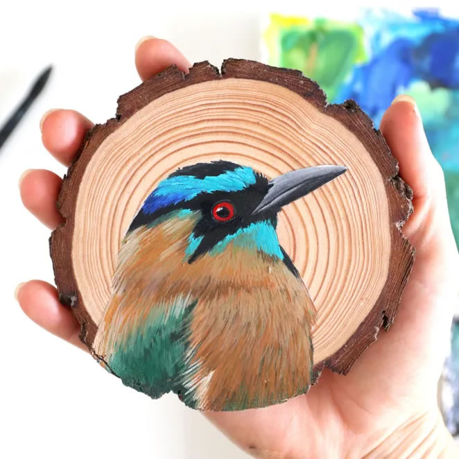 Birds On Slices Of Wood By Deanna Maree