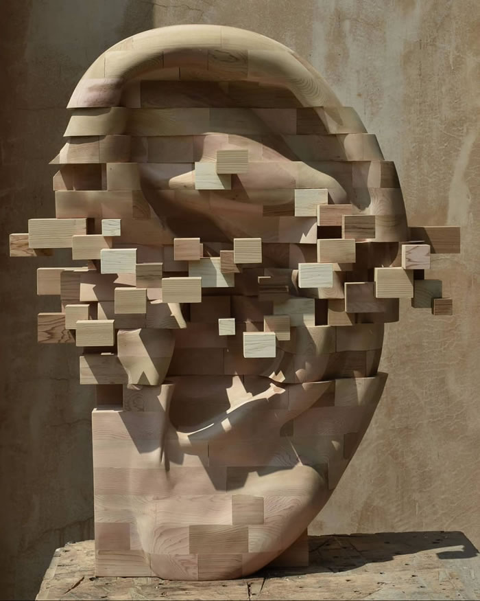 Pixelated Wood Sculptures By Han Hsu tung