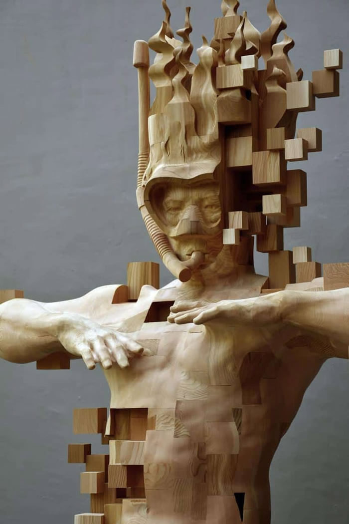 Pixelated Wood Sculptures By Han Hsu tung