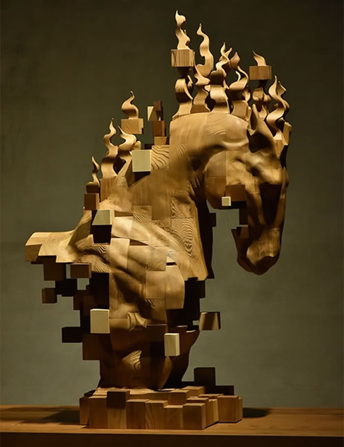 Pixelated Wood Sculptures By Han Hsu tung