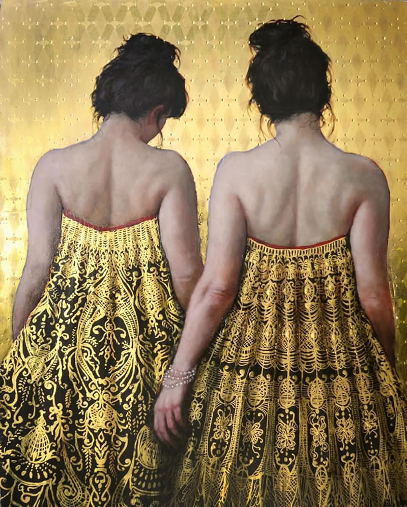 Figurative Paintings With Gold Ornaments By Stephanie Rew