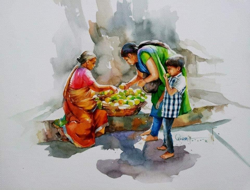 Watercolor Paintings Of Village Life By Prakashan Puthur