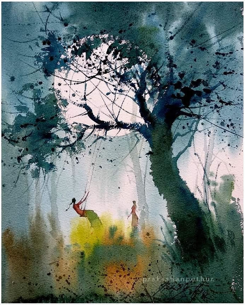 Watercolor Paintings Of Village Life By Prakashan Puthur