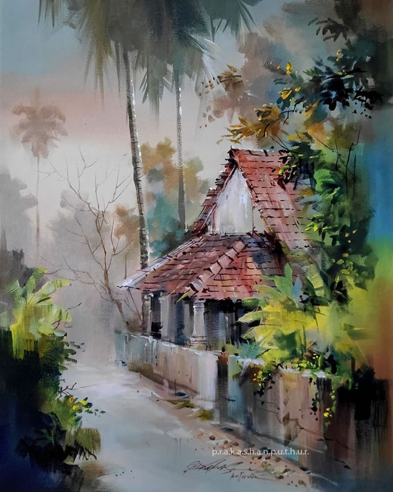 Watercolor Paintings Of Village Life By Prakashan Puthur