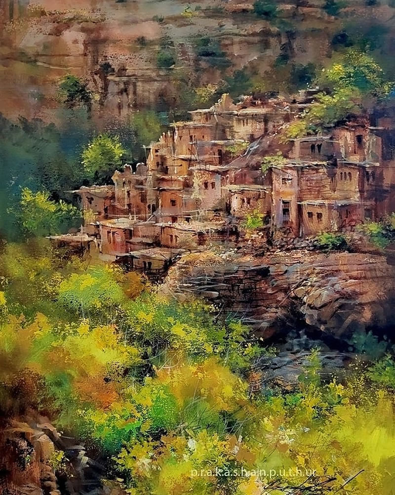 Watercolor Paintings Of Village Life By Prakashan Puthur