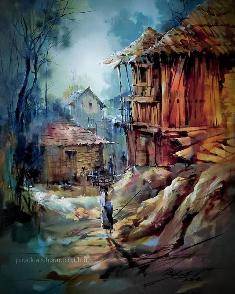 Watercolor Paintings Of Village Life By Prakashan Puthur