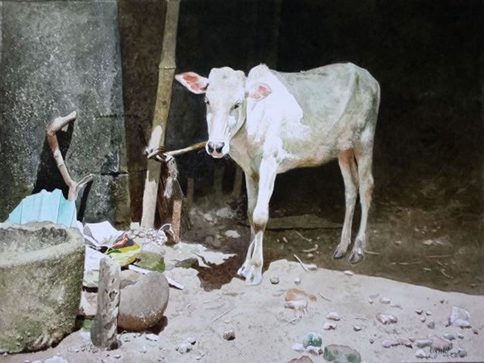 Indian Village Life Watercolor Paintings by Raghunath Sahoo